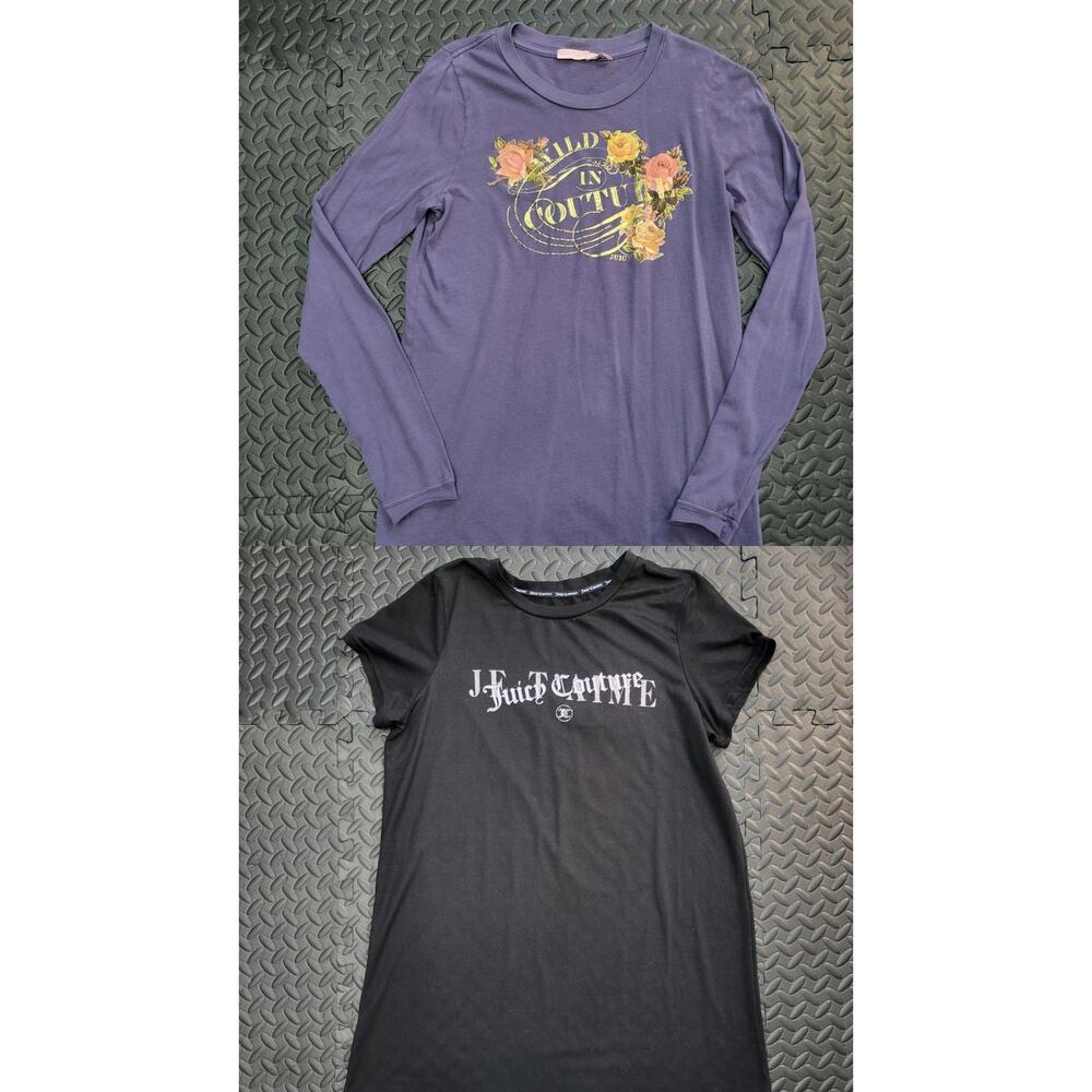 JUICY COUTURE Lot of 2 Graphic Tops Long Sleeve Tee T Shirt Dress Y2K 90s Style